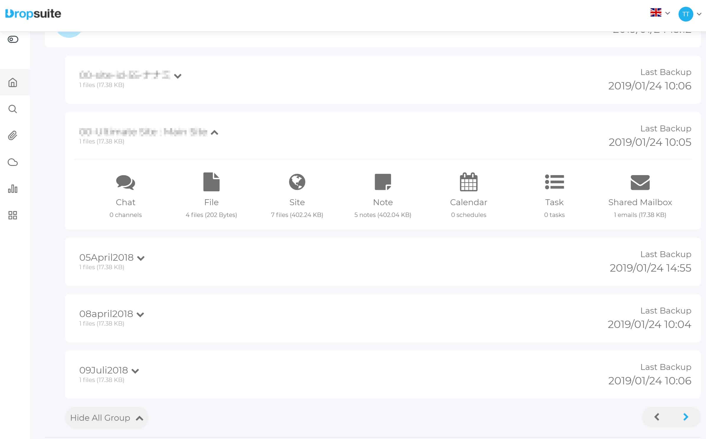 Dropsuite Email Backup User Interface