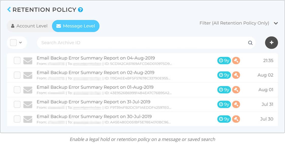 Enable Retention Policy on a Message or Saved Search